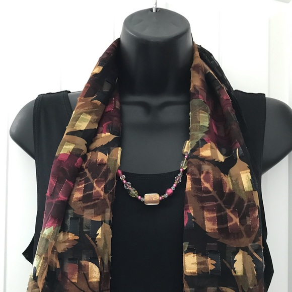 Accessories - Sheer Leaf Print Scarf-VGUC